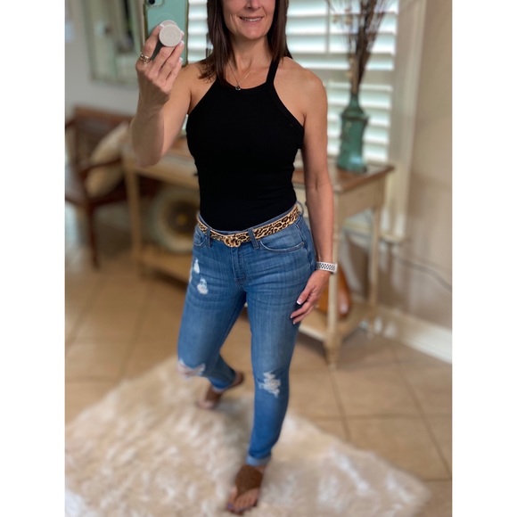 Halter Neck Criss Cross Back Bodysuit Black 1421 - Picture 3 of 7